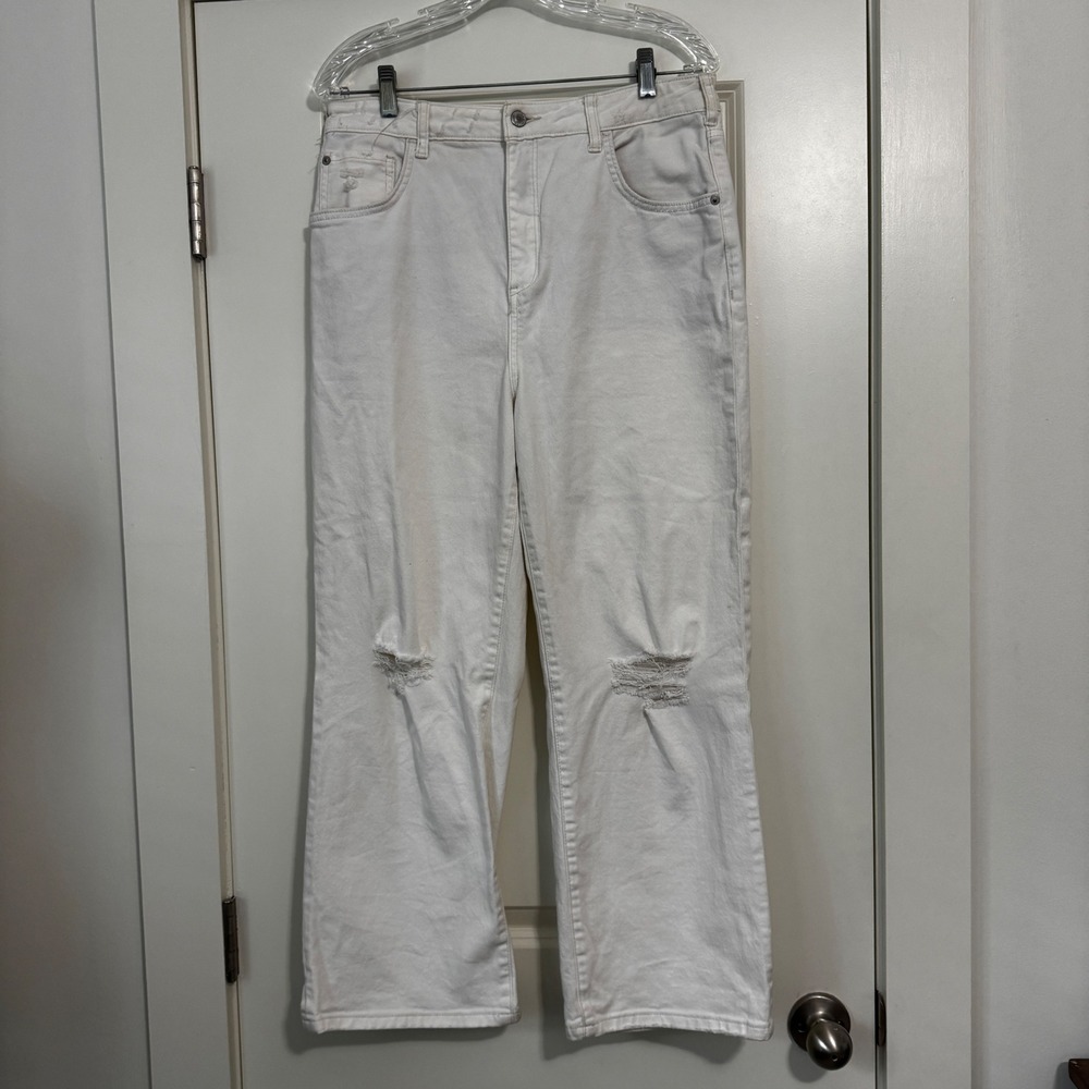 Pilcro 31 Petite White Straight Leg High Rise Distressed Ankle Crop Jeans